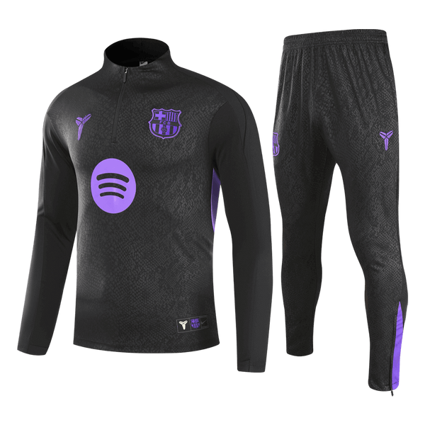 Kid's Barcelona Zipper Sweatshirt Kit(Top+Pants) 25/26 Black - Football Shirt | SmartJerseys | Official Quality