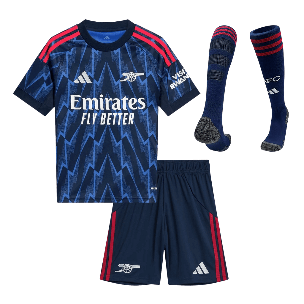 Kid's Arsenal Away Soccer Jersey Kit(Jersey+Shorts+Socks) 2025/26 Blue - Football Shirt | SmartJerseys | Official Quality