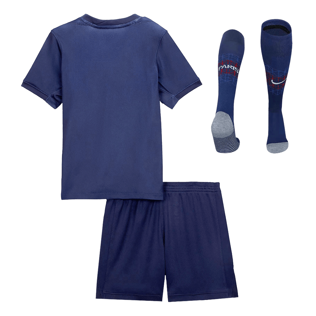 Kit de camiseta de fútbol local del PSG para niños (camiseta, pantalón corto y calcetines) 2025/26 azul marino