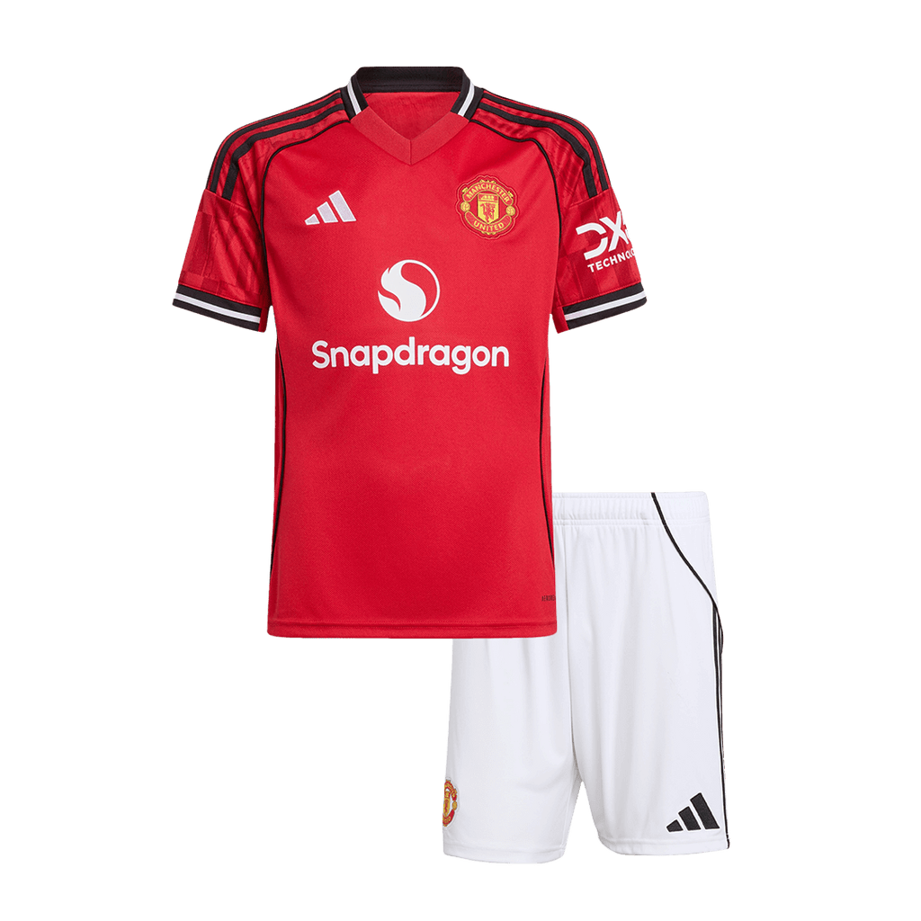 Manchester United Home Soccer Jersey Kit 2025/26 Kids(Jersey+Shorts) - Football Shirt | SmartJerseys | Official Quality