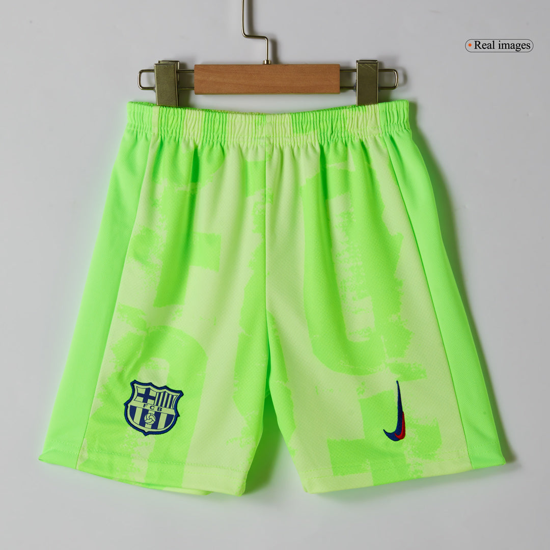 Camiseta de fútbol visitante del Barcelona 2024/25 para niños (camiseta y pantalón corto) - UCL (logotipo de Spotify sin texto)