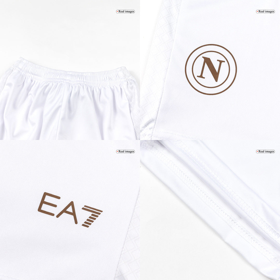 Kit de visitante del Napoli 25/26 para niños (camiseta y pantalones cortos) blanco