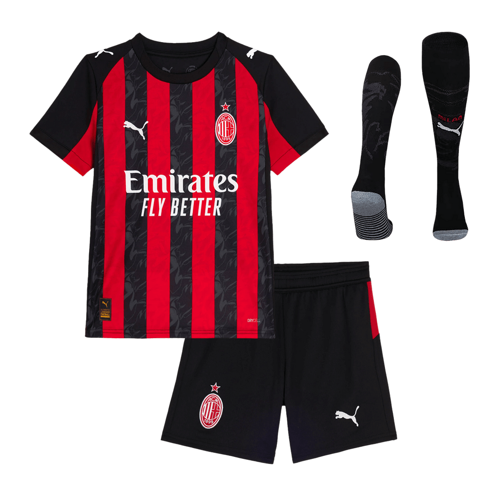 Kid's AC Milan Home Soccer Jersey Kit(Jersey+Shorts+Socks) 2025/26 Red&Black - Football Shirt | SmartJerseys | Official Quality