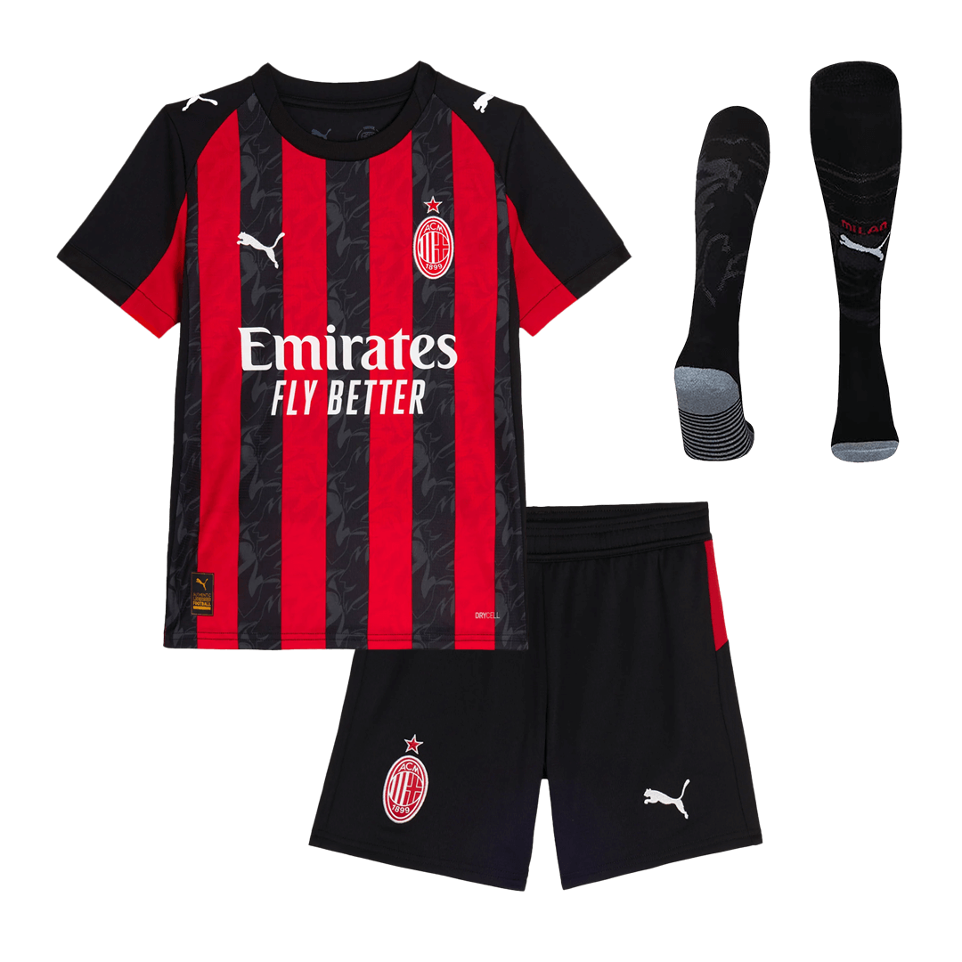 Kid's AC Milan Home Soccer Jersey Kit(Jersey+Shorts+Socks) 2025/26 Red&Black - Football Shirt | SmartJerseys | Official Quality