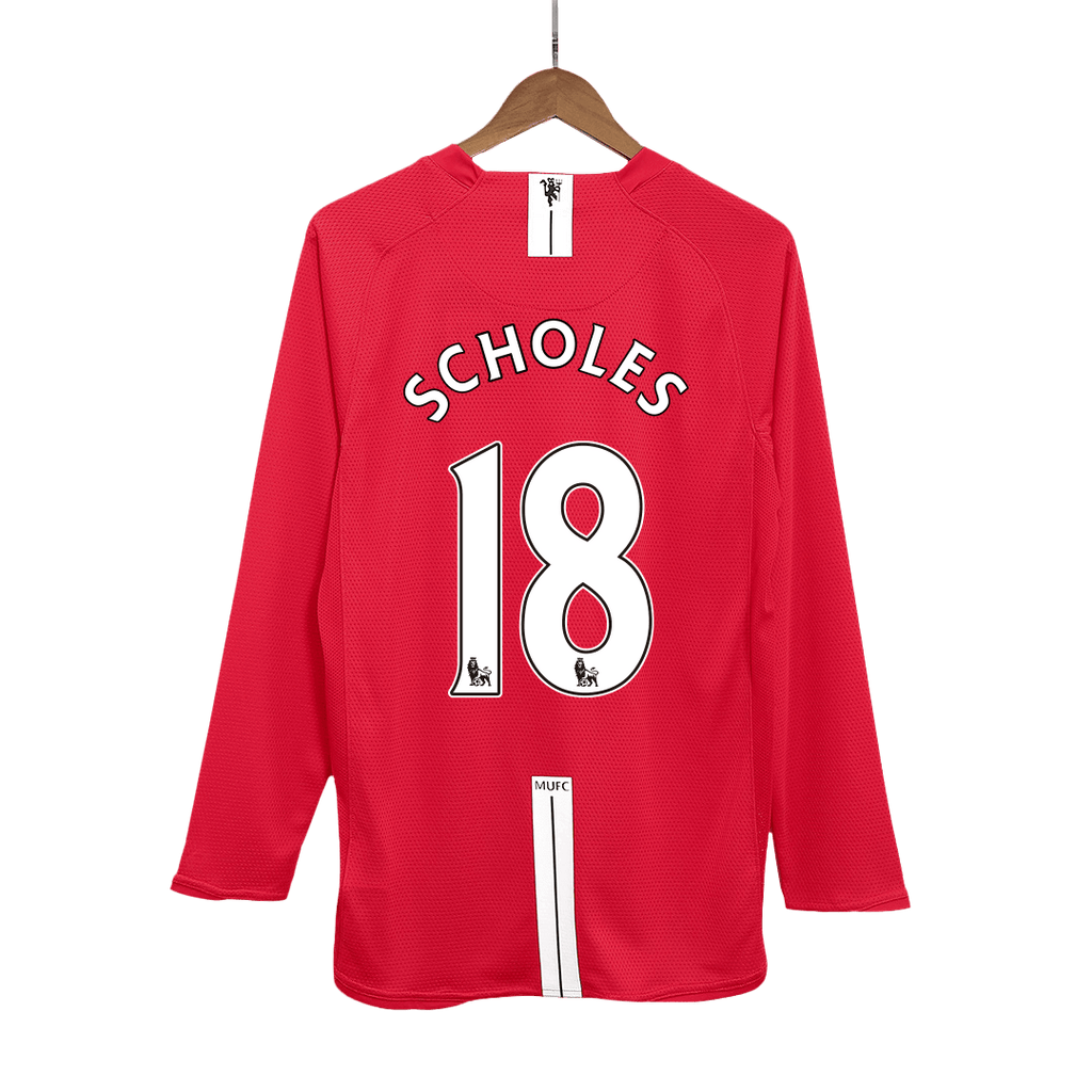 Manchester United SCHOLES #18 Home Soccer Jersey Retro 2007/08 - Long Sleeve - Football Shirt | SmartJerseys | Official Quality