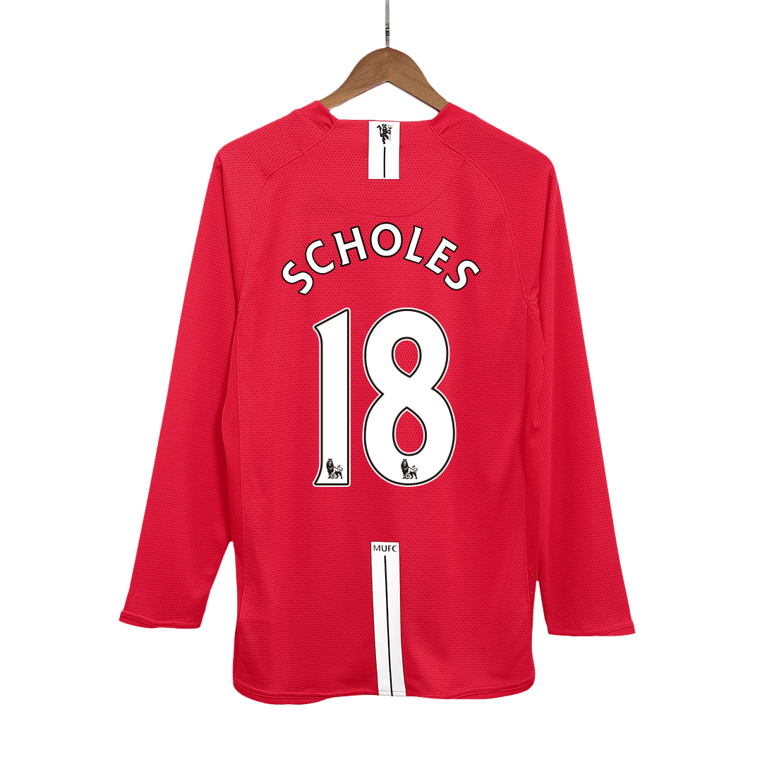 Manchester United SCHOLES #18 Home Soccer Jersey Retro 2007/08 - Long Sleeve - Football Shirt | SmartJerseys | Official Quality