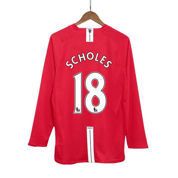 Manchester United SCHOLES #18 Home Soccer Jersey Retro 2007/08 - Long Sleeve - Football Shirt | SmartJerseys | Official Quality