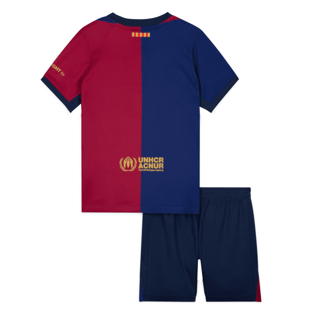 Camiseta local del Barcelona 2024/25 para niños (camiseta y pantalón corto) con el logotipo de Spotify sin texto