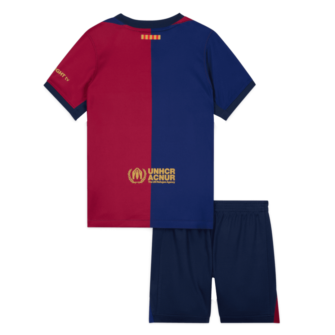 Camiseta local del Barcelona 2024/25 para niños (camiseta y pantalón corto) con el logotipo de Spotify sin texto