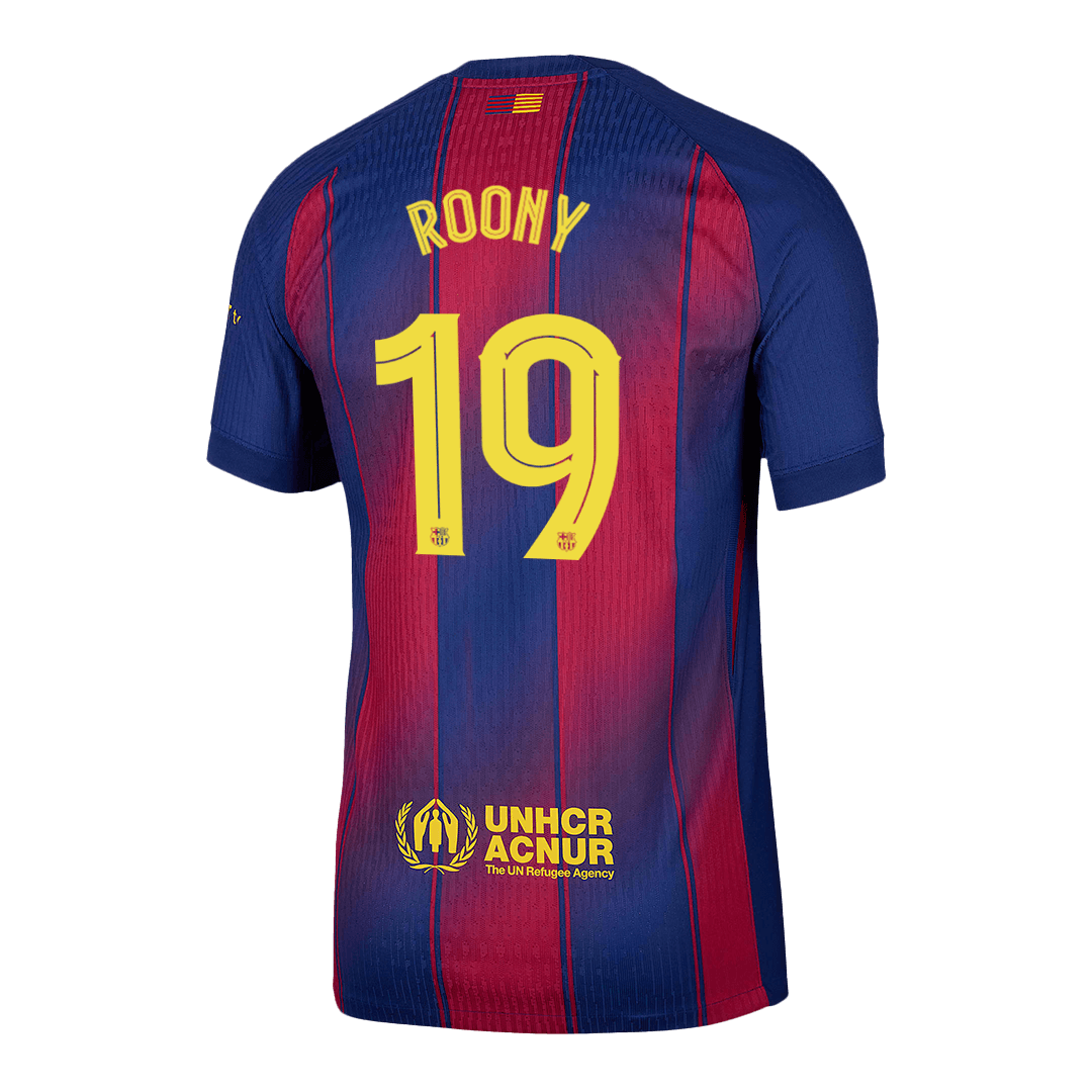 Camiseta de fútbol local auténtica del Barcelona 2025/26 ROONY #19, roja y azul - UCL