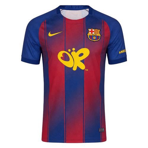 2025/26 Barcelona x Olivia Rodrigo Home Soccer Jersey Red&Blue Limited Edition - red front view - SmartJerseys