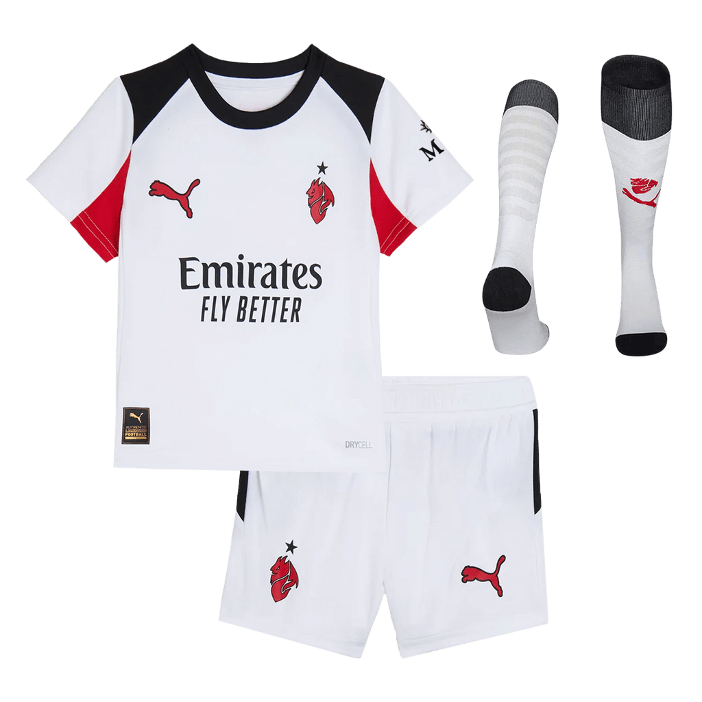 Kid's AC Milan Away Soccer Jersey Kit(Jersey+Shorts+Socks) 25/26 White - Football Shirt | SmartJerseys | Official Quality