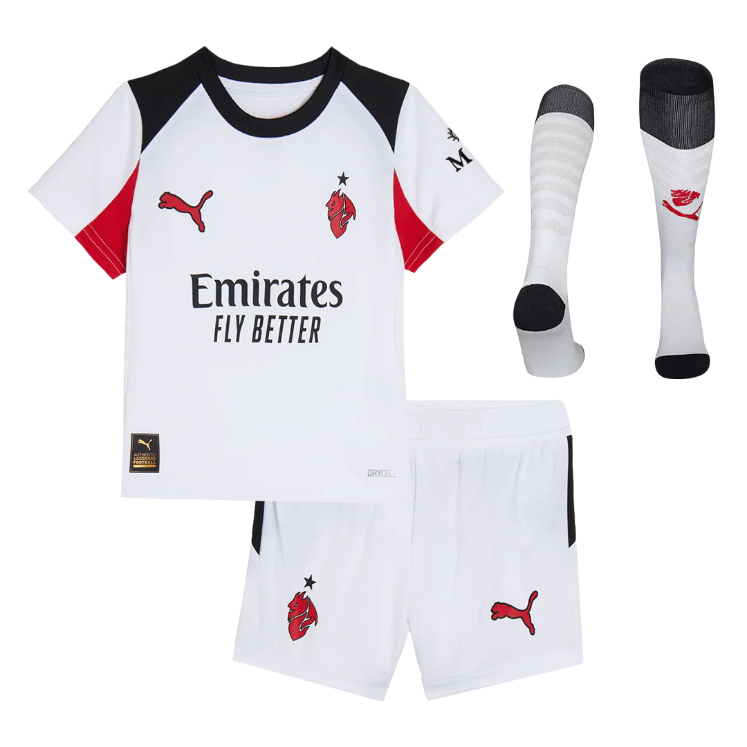 Kid's AC Milan Away Soccer Jersey Kit(Jersey+Shorts+Socks) 25/26 White - Football Shirt | SmartJerseys | Official Quality