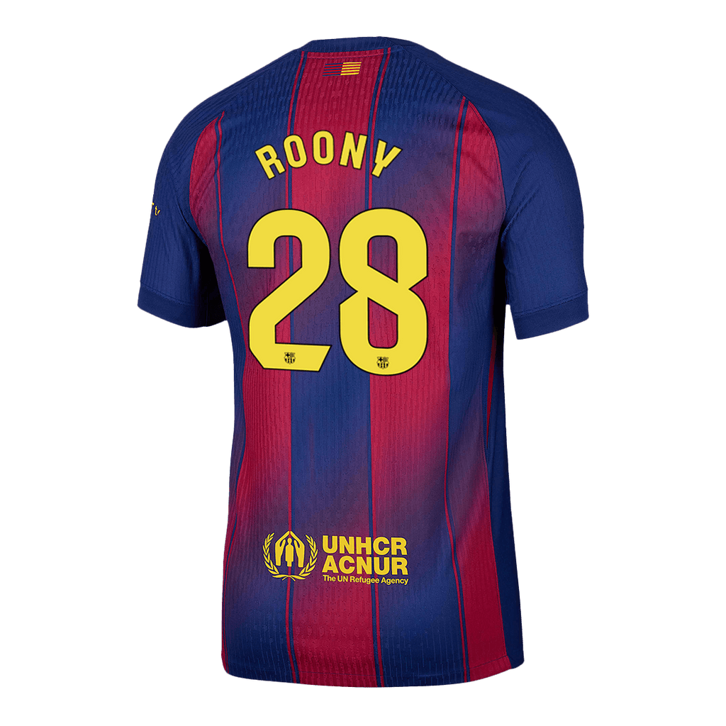 Camiseta de fútbol local auténtica del Barcelona ROONY #28 2025/26, roja y azul