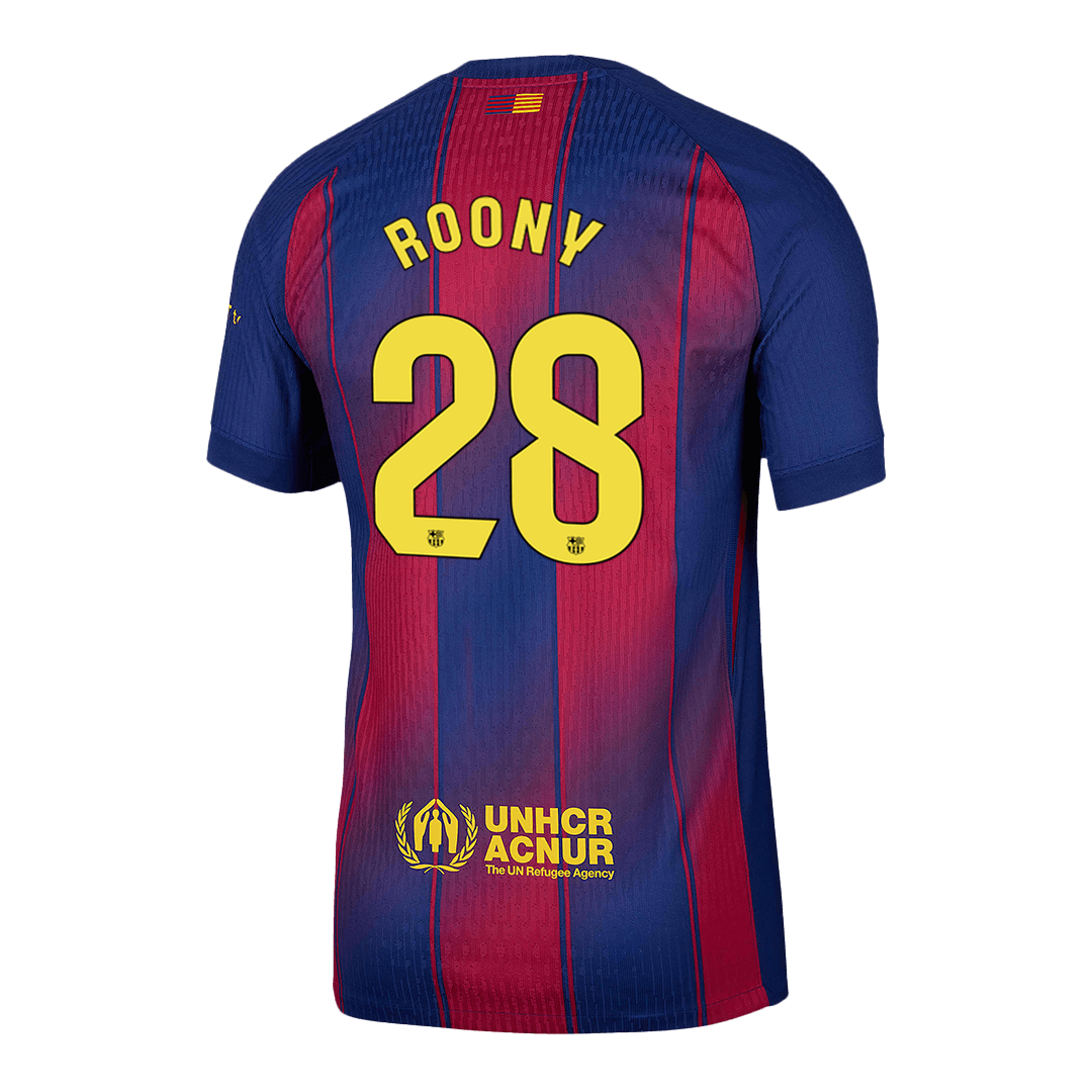 Camiseta de fútbol local auténtica del Barcelona ROONY #28 2025/26, roja y azul
