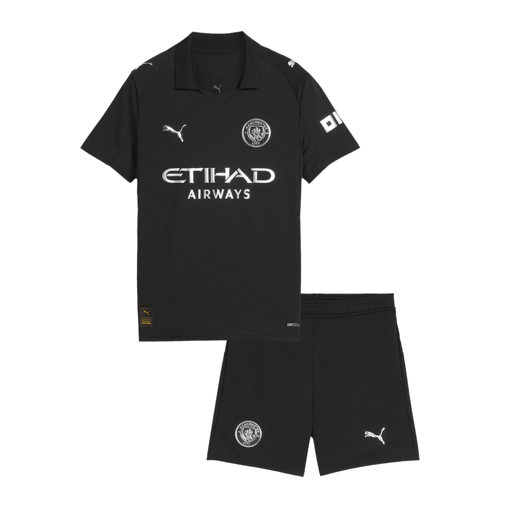 Kid's Manchester City Away Soccer Jersey Kit(Jersey+Shorts) 2025/26 Black - Football Shirt | SmartJerseys | Official Quality