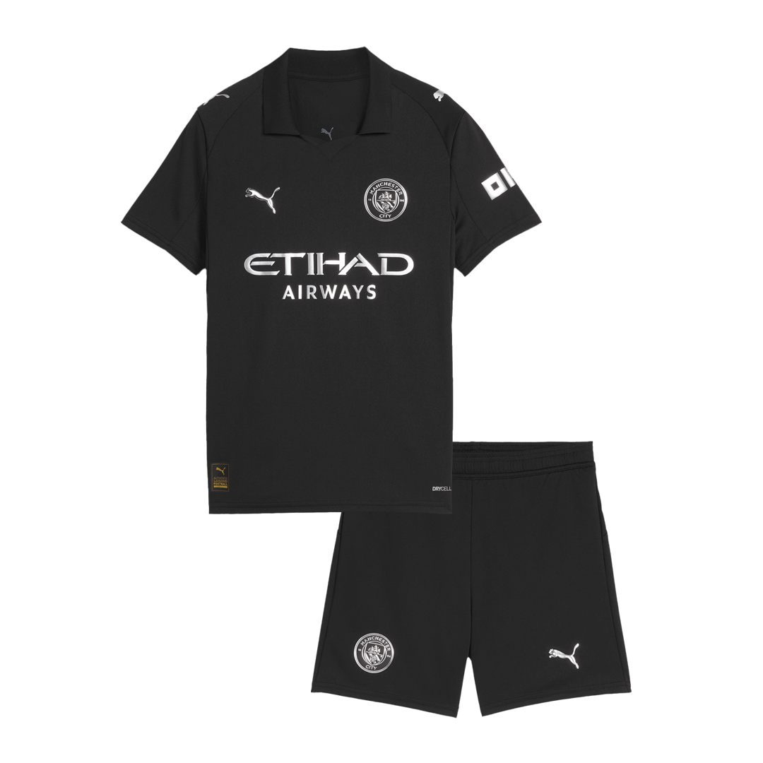 Kid's Manchester City Away Soccer Jersey Kit(Jersey+Shorts) 2025/26 Black - Football Shirt | SmartJerseys | Official Quality