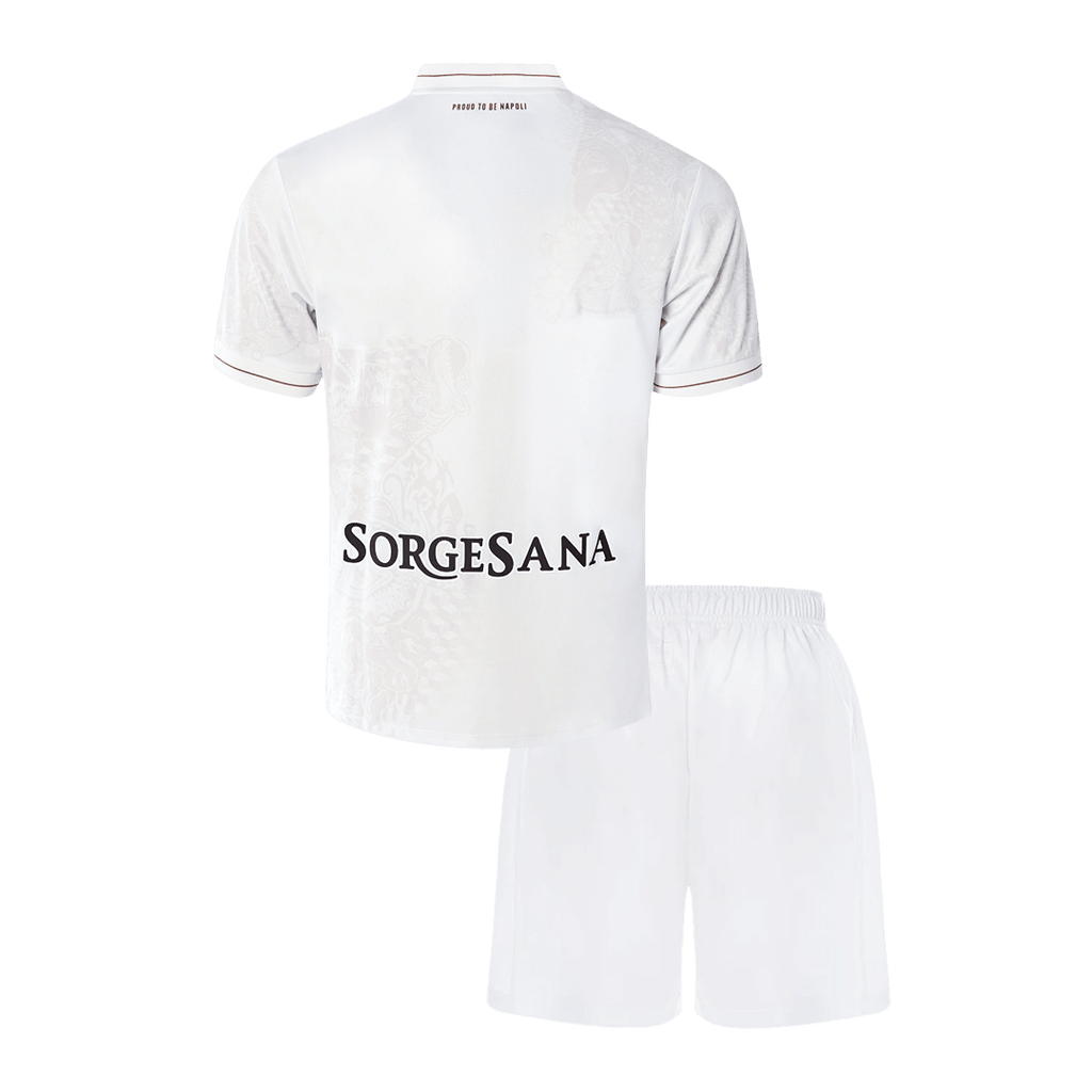 Kit de visitante del Napoli 25/26 para niños (camiseta y pantalones cortos) blanco