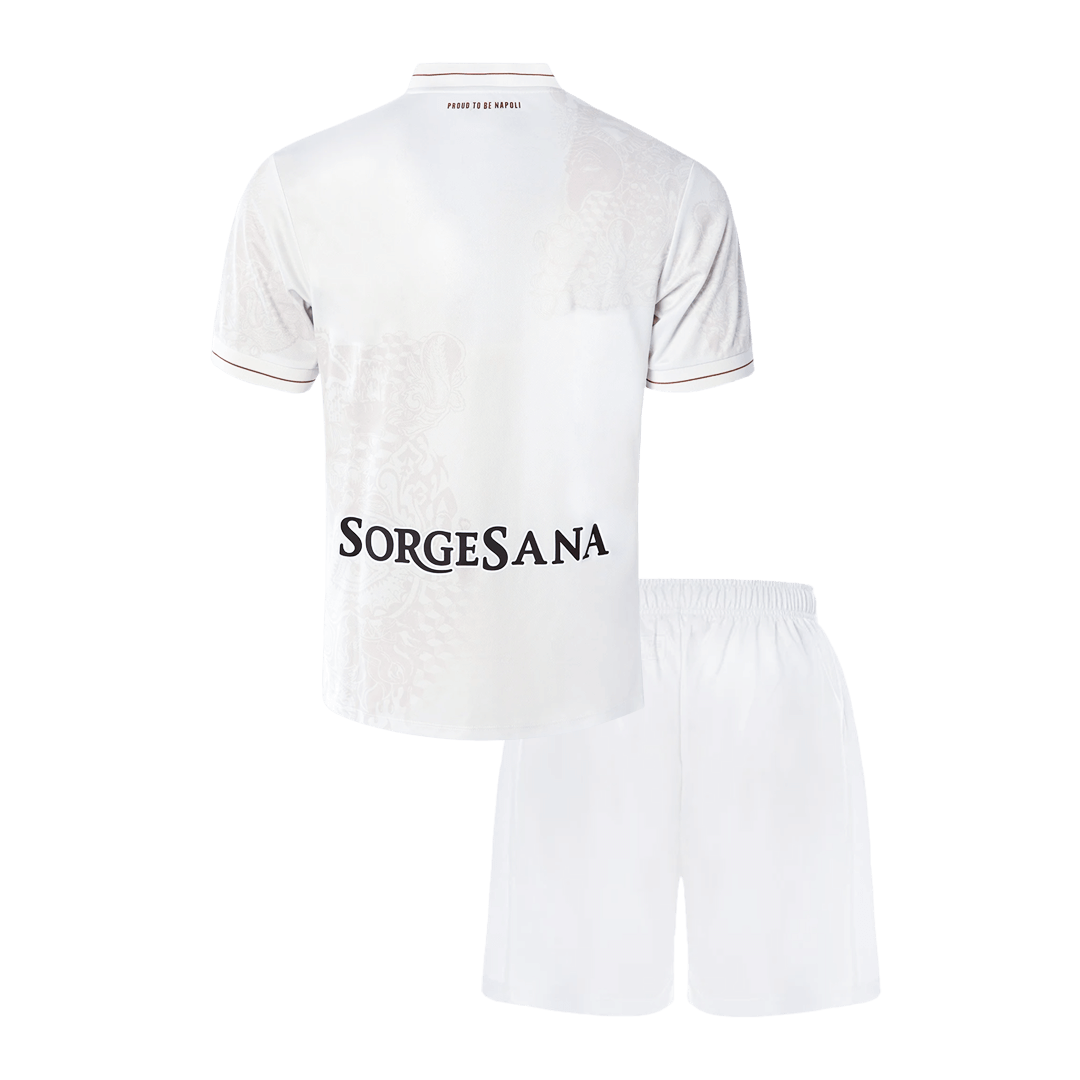 Kit de visitante del Napoli 25/26 para niños (camiseta y pantalones cortos) blanco