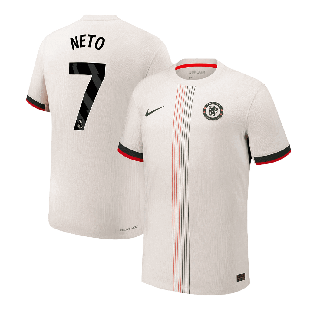 NETO #7 Authentic Chelsea Away Soccer Jersey 2025/26 White - Football Shirt | SmartJerseys | Official Quality