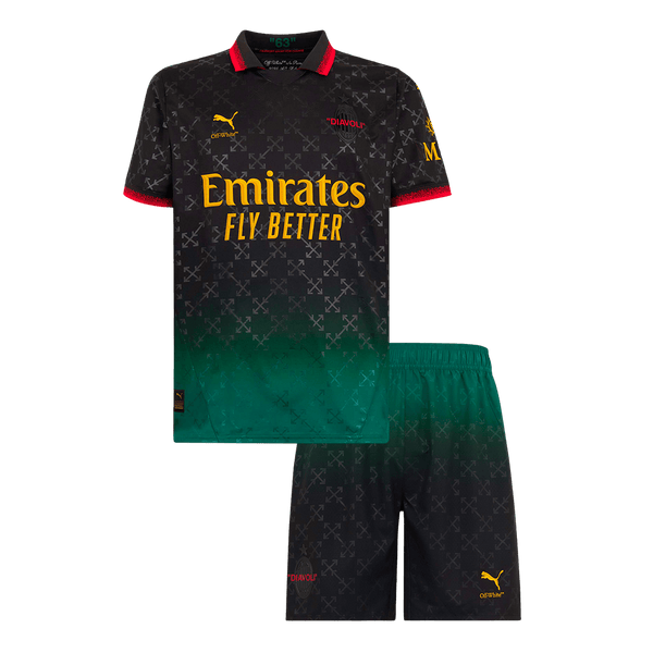Kid's AC Milan Fourth Away Soccer Jersey Kit(Jersey+Shorts) 2024/25 Green&Black - Football Shirt | SmartJerseys | Official Quality