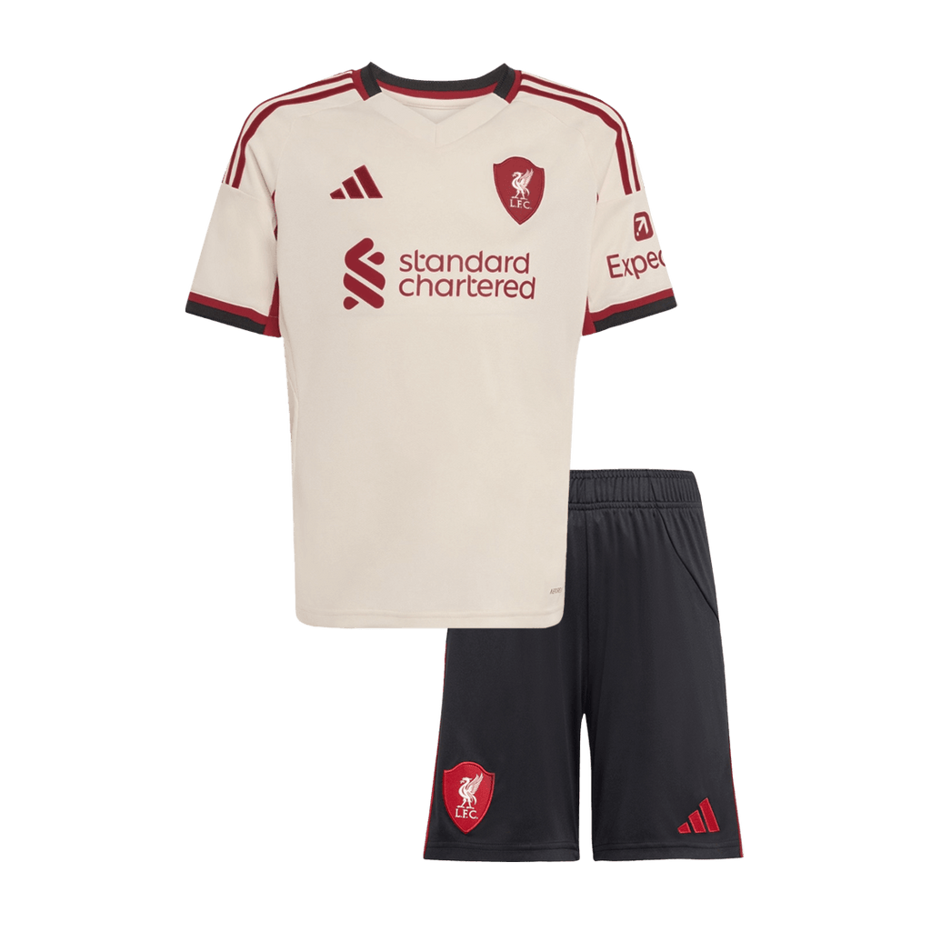 Kid's Liverpool Away Soccer Jersey Kit(Jersey+Shorts) 25/26 White - Football Shirt | SmartJerseys | Official Quality