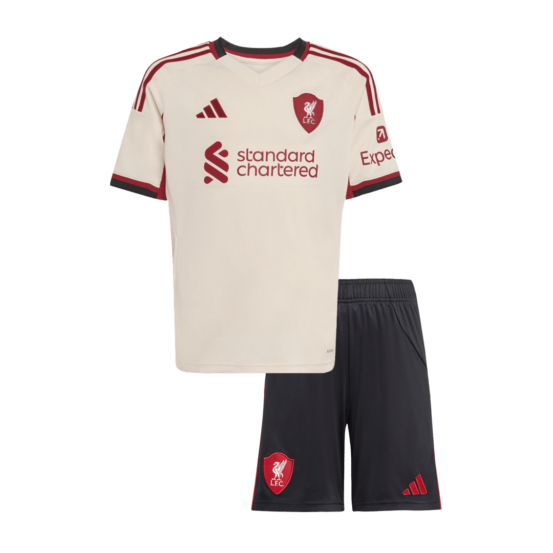 Kid's Liverpool Away Soccer Jersey Kit(Jersey+Shorts) 25/26 White - Football Shirt | SmartJerseys | Official Quality