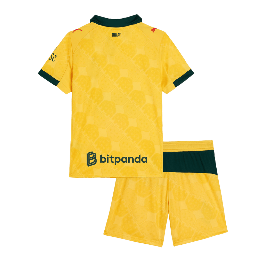 Camiseta de fútbol visitante del AC Milan para niños (camiseta y pantalón corto), talla 25/26, amarilla