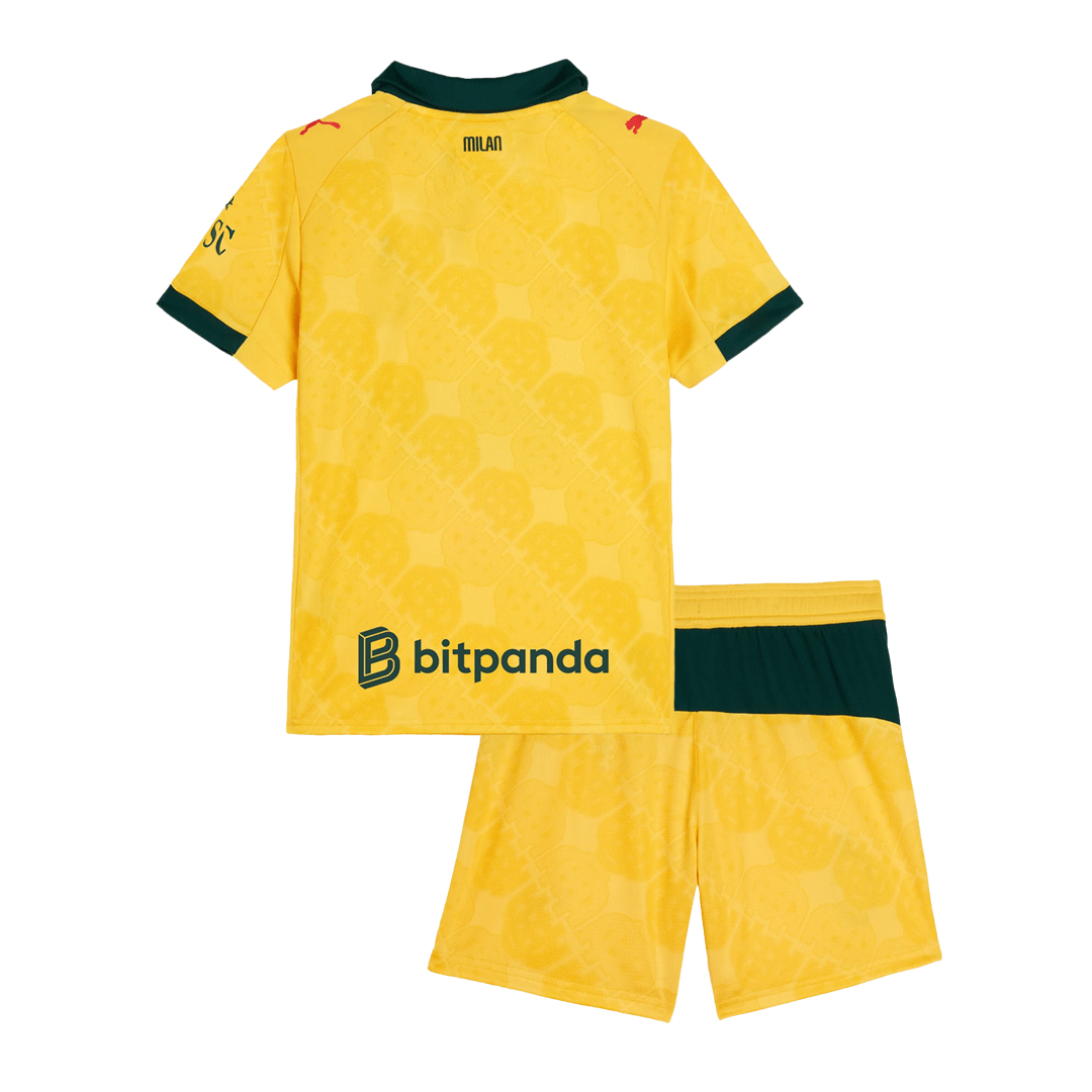 Camiseta de fútbol visitante del AC Milan para niños (camiseta y pantalón corto), talla 25/26, amarilla