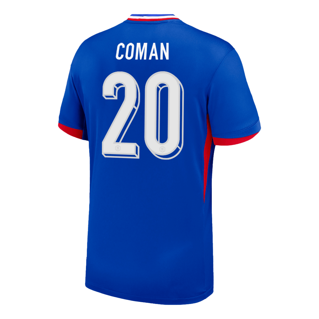 Camiseta de fútbol local COMAN #20 de Francia para la Eurocopa 2024, azul 