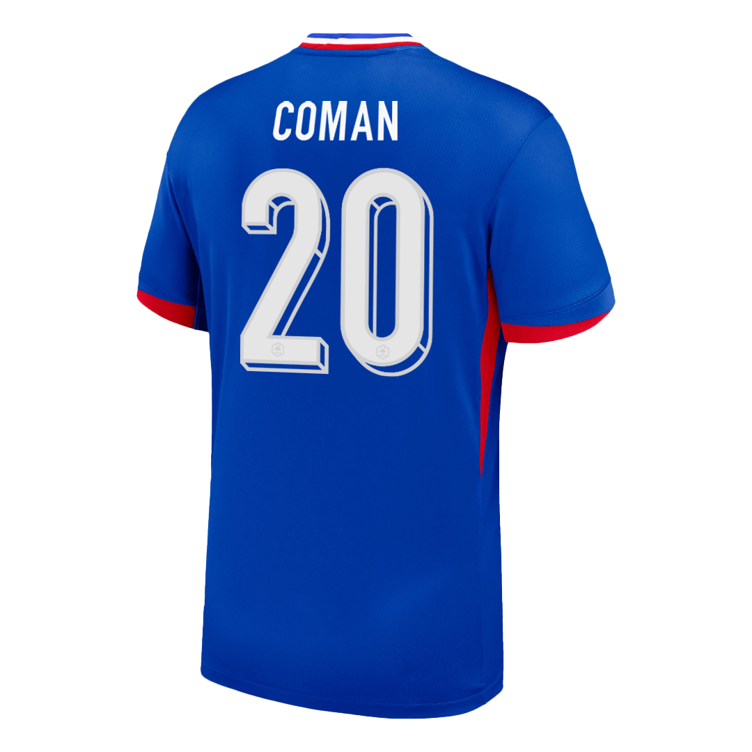 Camiseta de fútbol local COMAN #20 de Francia para la Eurocopa 2024, azul 