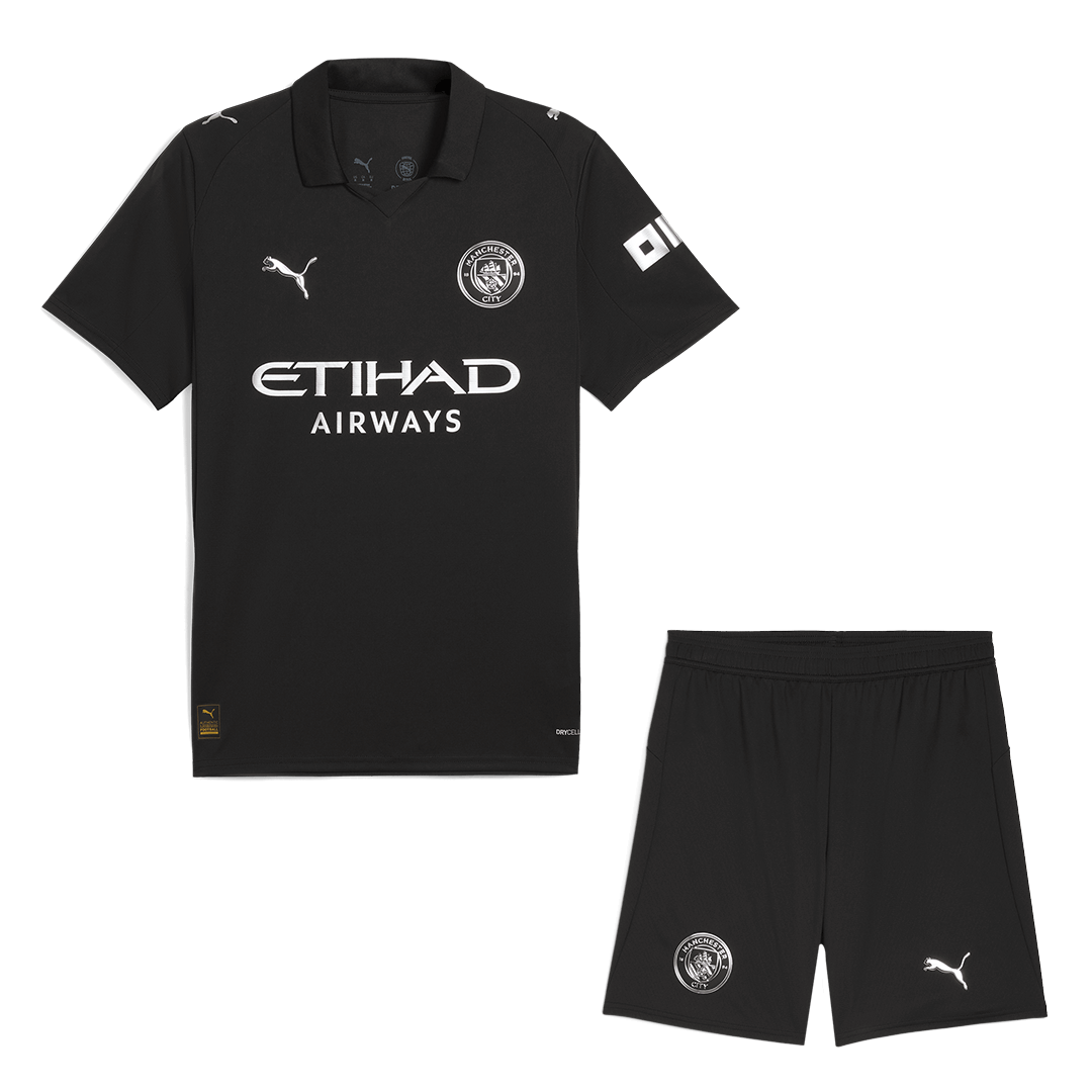 Manchester City Away Soccer Jersey Kit(Jersey+Shorts) 2025/26 Black - Football Shirt | SmartJerseys | Official Quality