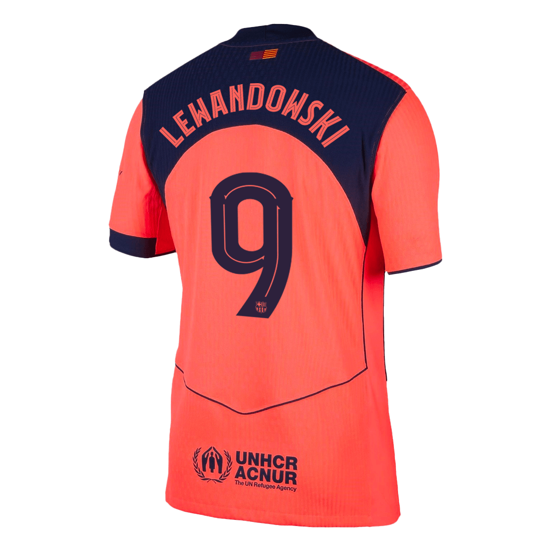 Camiseta de fútbol de visitante del Barcelona 25/26, color naranja, LEWANDOWSKI #9, auténtica, tercera equipación, UCL