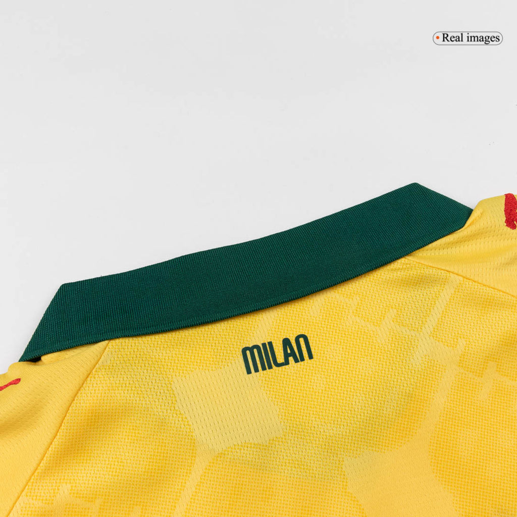 Camiseta de fútbol visitante del AC Milan para niños (camiseta y pantalón corto), talla 25/26, amarilla