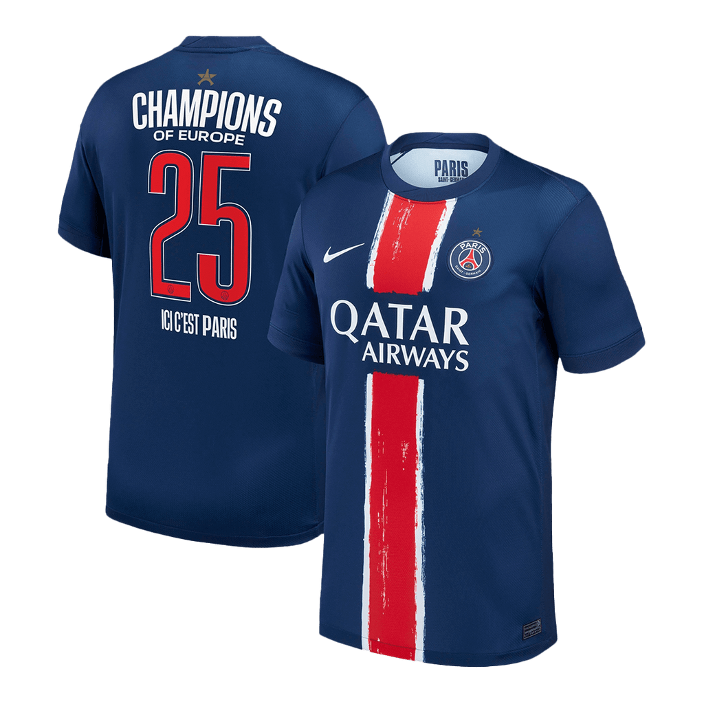 CHAMPIONS #25 PSG Home Soccer Jersey 2024/25 Navy - CHAMPIONS OF EUROPE - Football Shirt | SmartJerseys | Official Quality
