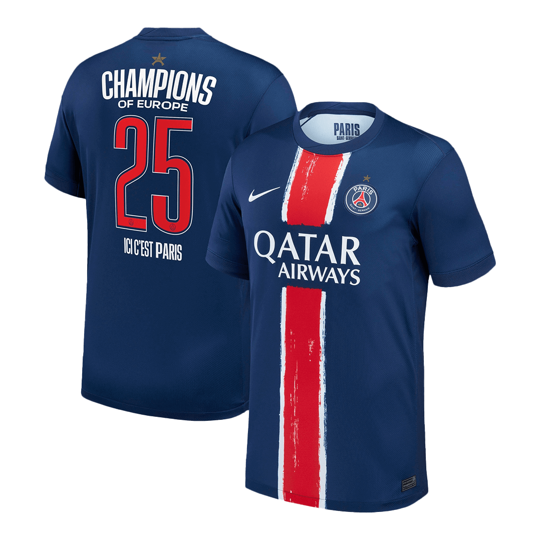 CHAMPIONS #25 PSG Home Soccer Jersey 2024/25 Navy - CHAMPIONS OF EUROPE - Football Shirt | SmartJerseys | Official Quality