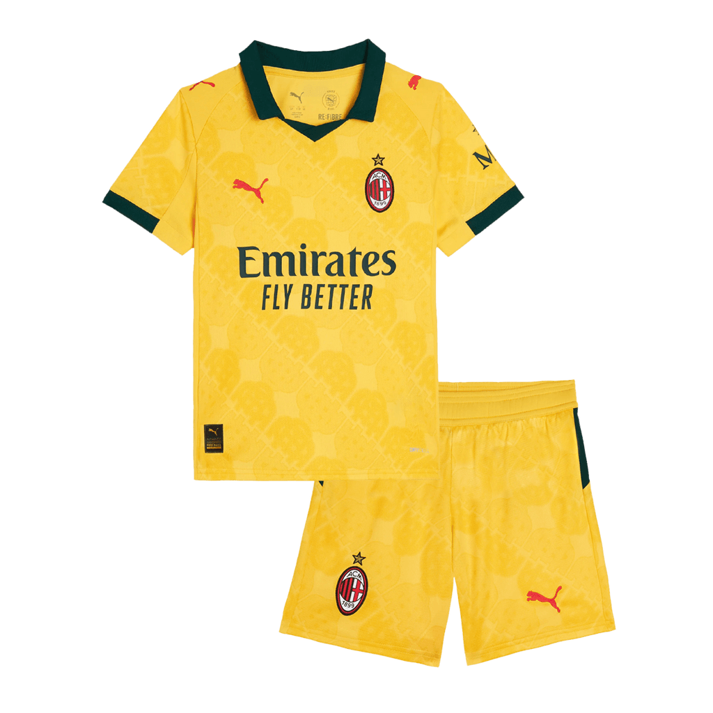 Kid's AC Milan Third Away Soccer Jersey Kit(Jersey+Shorts) 25/26 Yellow - Football Shirt | SmartJerseys | Official Quality