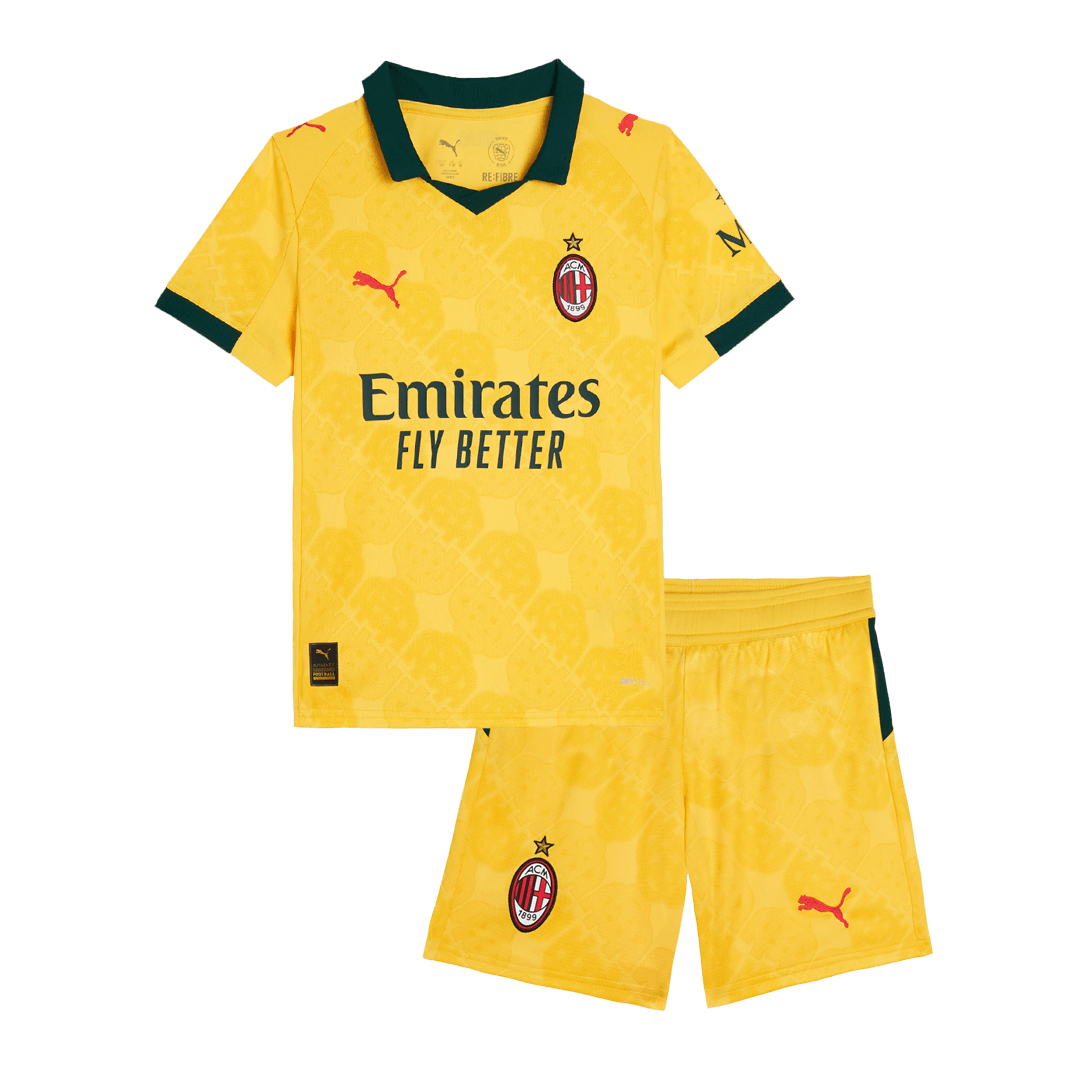 Kid's AC Milan Third Away Soccer Jersey Kit(Jersey+Shorts) 25/26 Yellow - Football Shirt | SmartJerseys | Official Quality