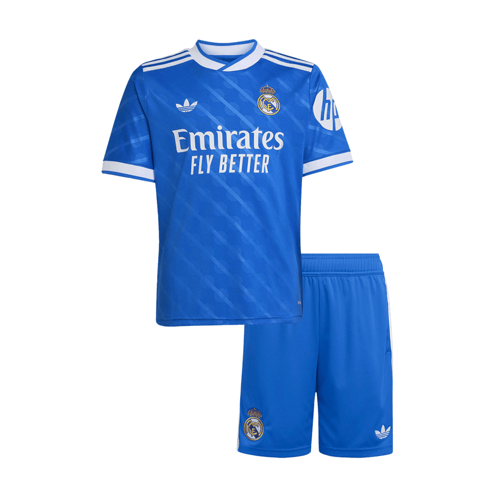 Kid's Real Madrid Third Away Soccer Jersey Kit(Jersey+Shorts) 25/26 Blue - Football Shirt | SmartJerseys | Official Quality
