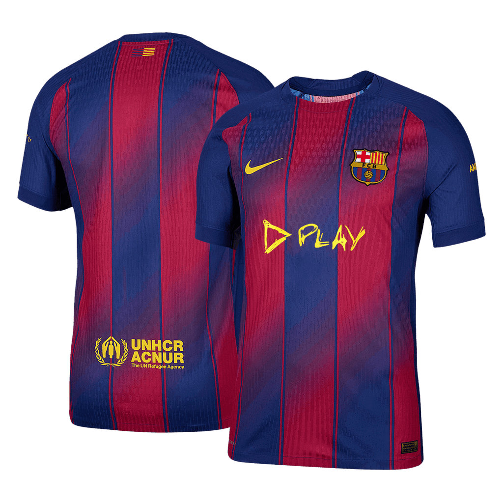 Camiseta de fútbol local auténtica del Barcelona x Ed Sheeran 25/26, roja y azul