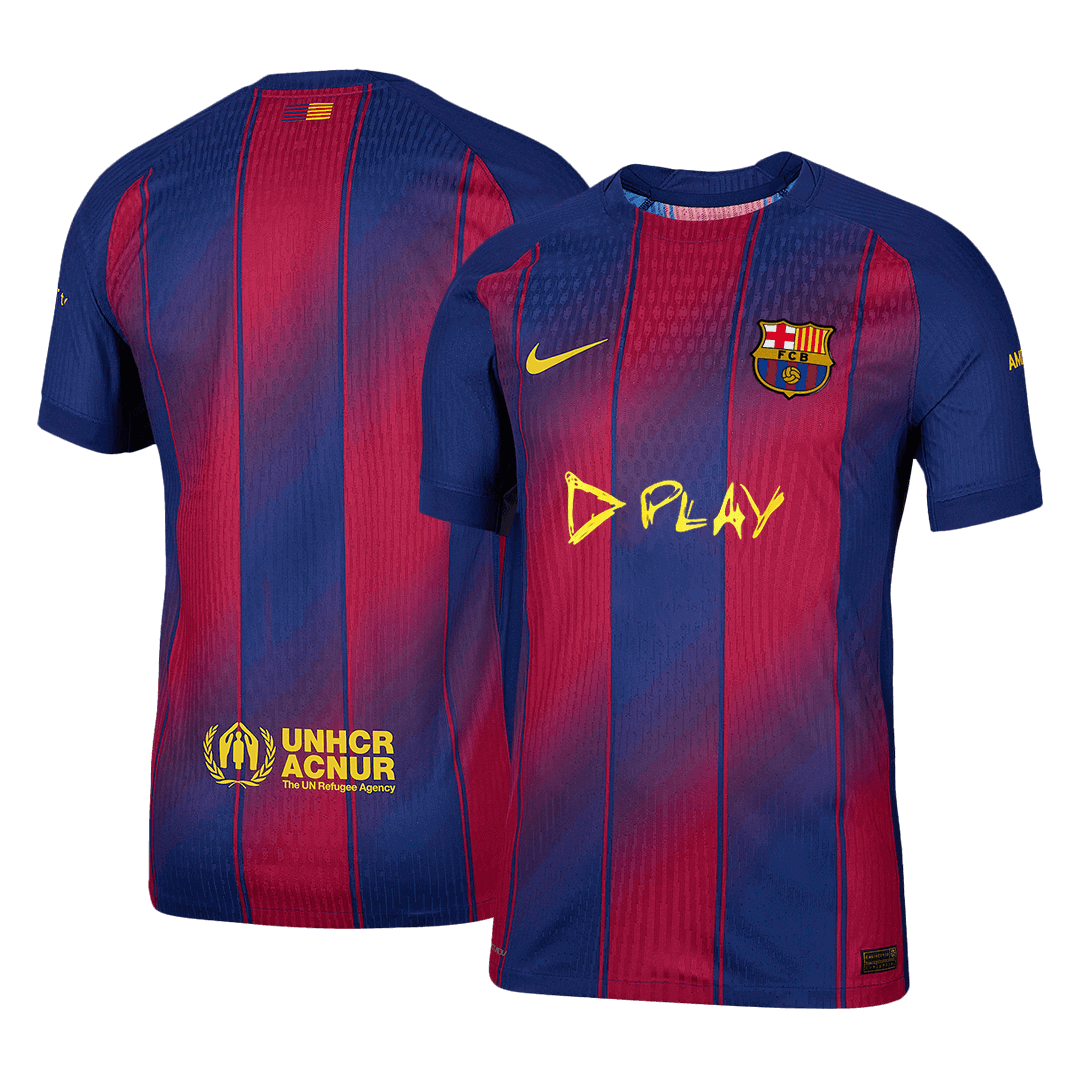 Camiseta de fútbol local auténtica del Barcelona x Ed Sheeran 25/26, roja y azul