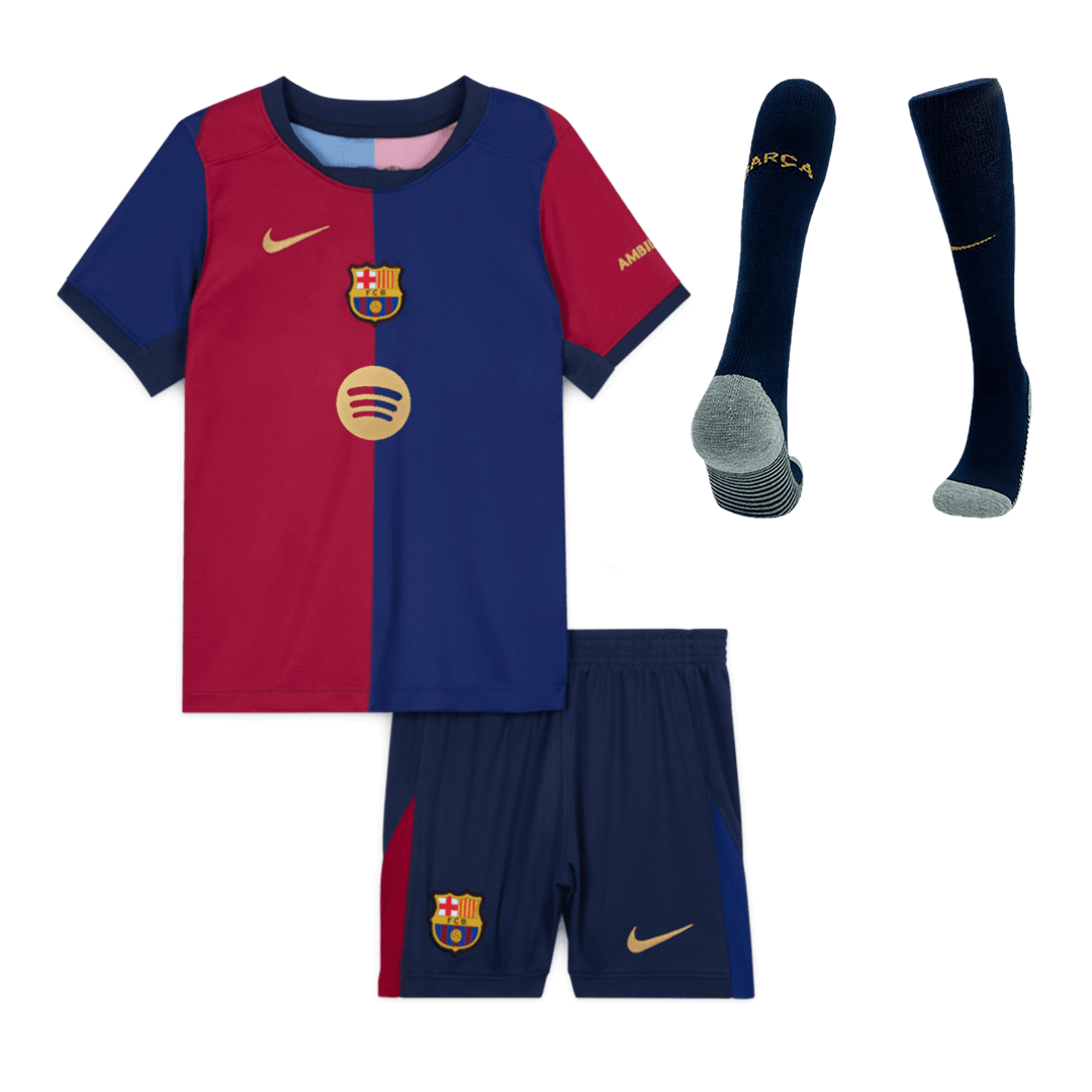 Barcelona Home Jersey Kit 2024/25 Kids(Jersey+Shorts+Socks)-Spotify Logo Without Text - Football Shirt | SmartJerseys | Official Quality