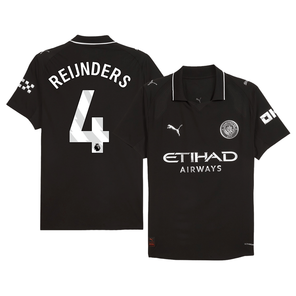 REIJNDERS #4 Authentic Manchester City Away Soccer Jersey 2025/26 Black - Football Shirt | SmartJerseys | Official Quality