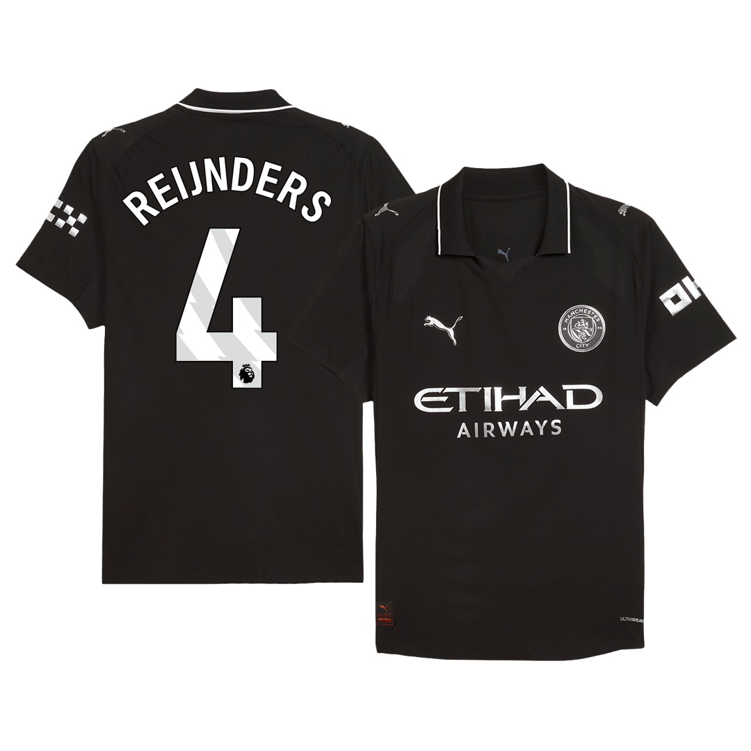REIJNDERS #4 Authentic Manchester City Away Soccer Jersey 2025/26 Black - Football Shirt | SmartJerseys | Official Quality