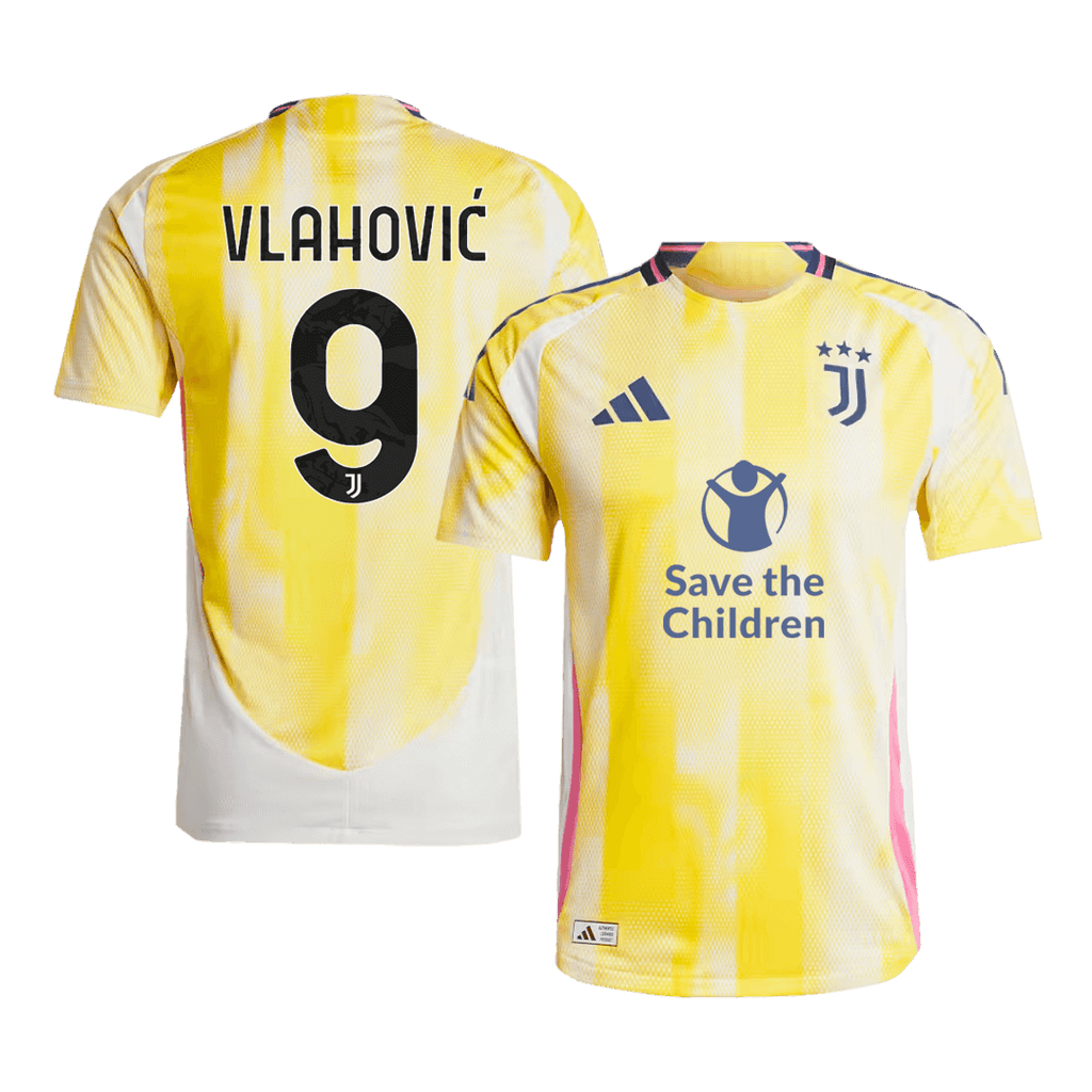 Juventus VLAHOVIĆ #9 Away Soccer Jersey Authentic 2024/25- Save The Children Sponsor - Football Shirt | SmartJerseys | Official Quality