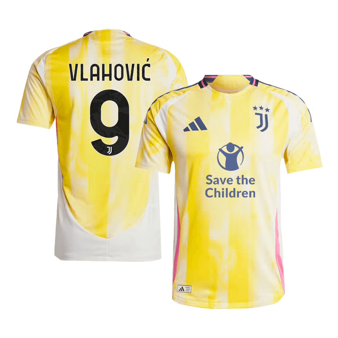 Juventus VLAHOVIĆ #9 Away Soccer Jersey Authentic 2024/25- Save The Children Sponsor - Football Shirt | SmartJerseys | Official Quality