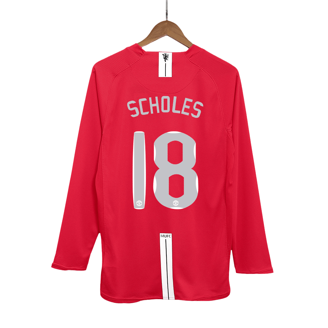 Manchester United SCHOLES #18 Home Soccer Jersey Retro 2007/08 - Long Sleeve (UCL Final) - Football Shirt | SmartJerseys | Official Quality