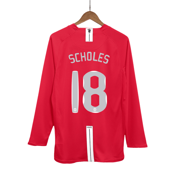 Manchester United SCHOLES #18 Home Soccer Jersey Retro 2007/08 - Long Sleeve (UCL Final) - Football Shirt | SmartJerseys | Official Quality