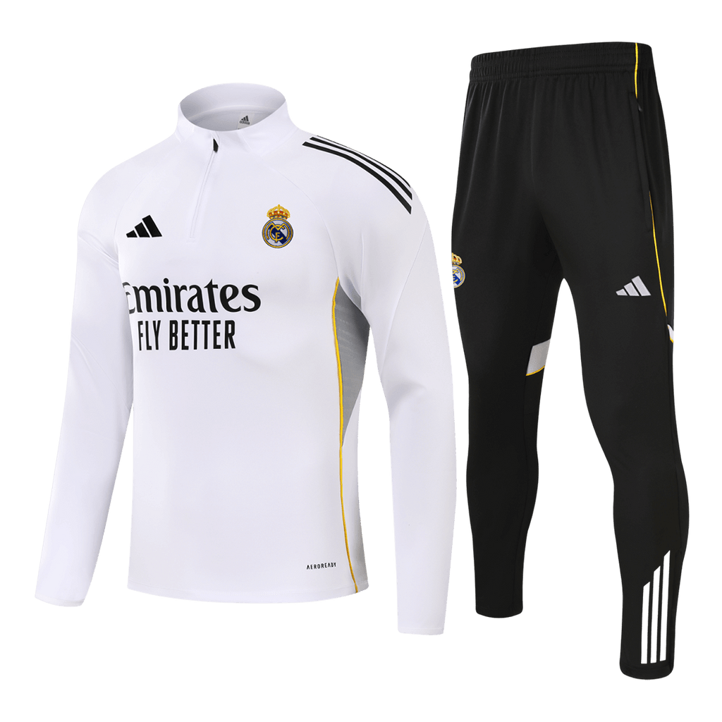 Kid's Real Madrid Zipper Sweatshirt Kit(Top+Pants) 25/26 White - Football Shirt | SmartJerseys | Official Quality