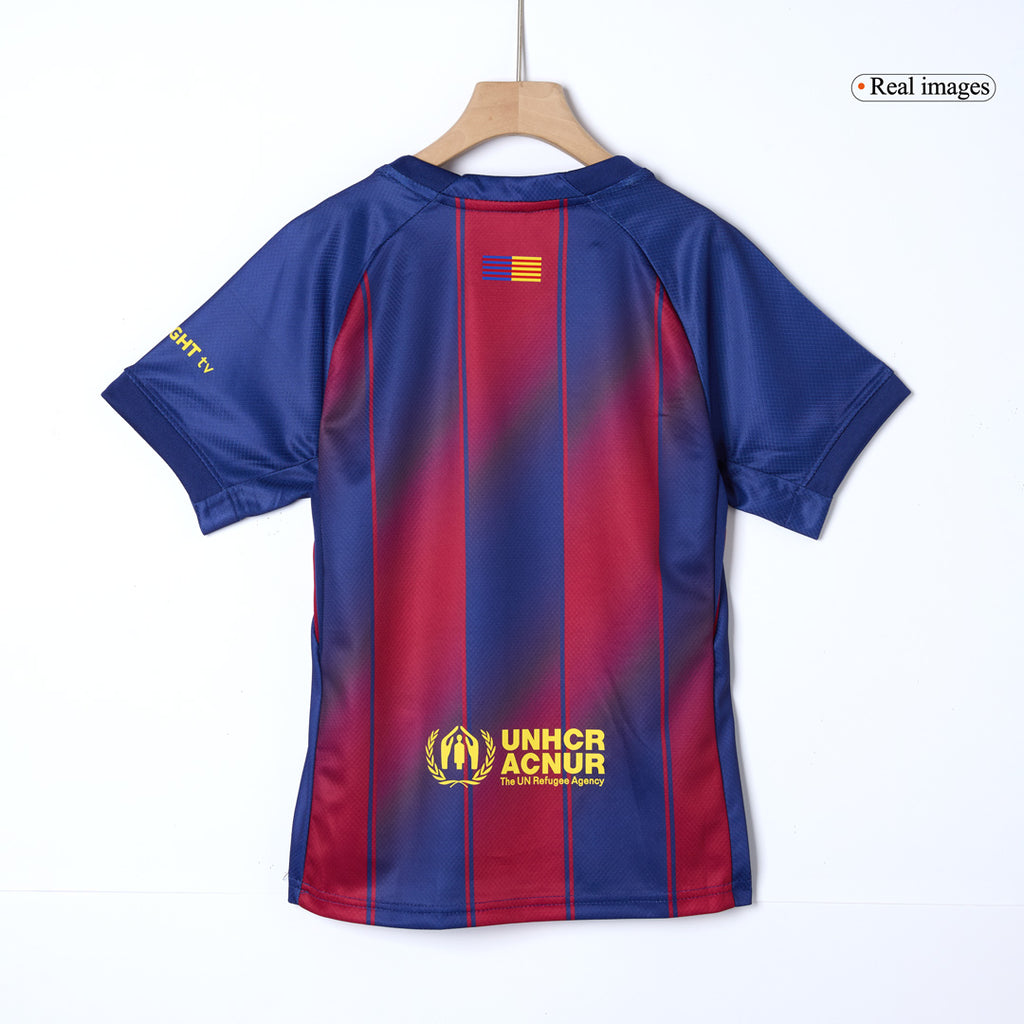 Camiseta de fútbol local del Barcelona 2025/26 para niños (camiseta y pantalón corto)